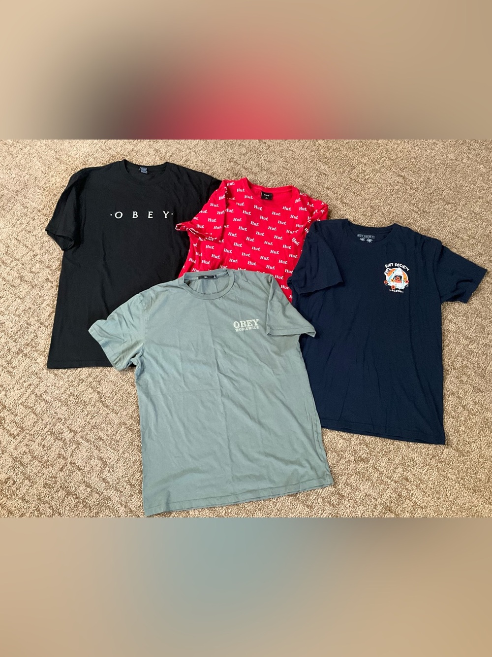 Obey HUF Riot Society Streetwear Graphic Tee Bundle L 4 Pack